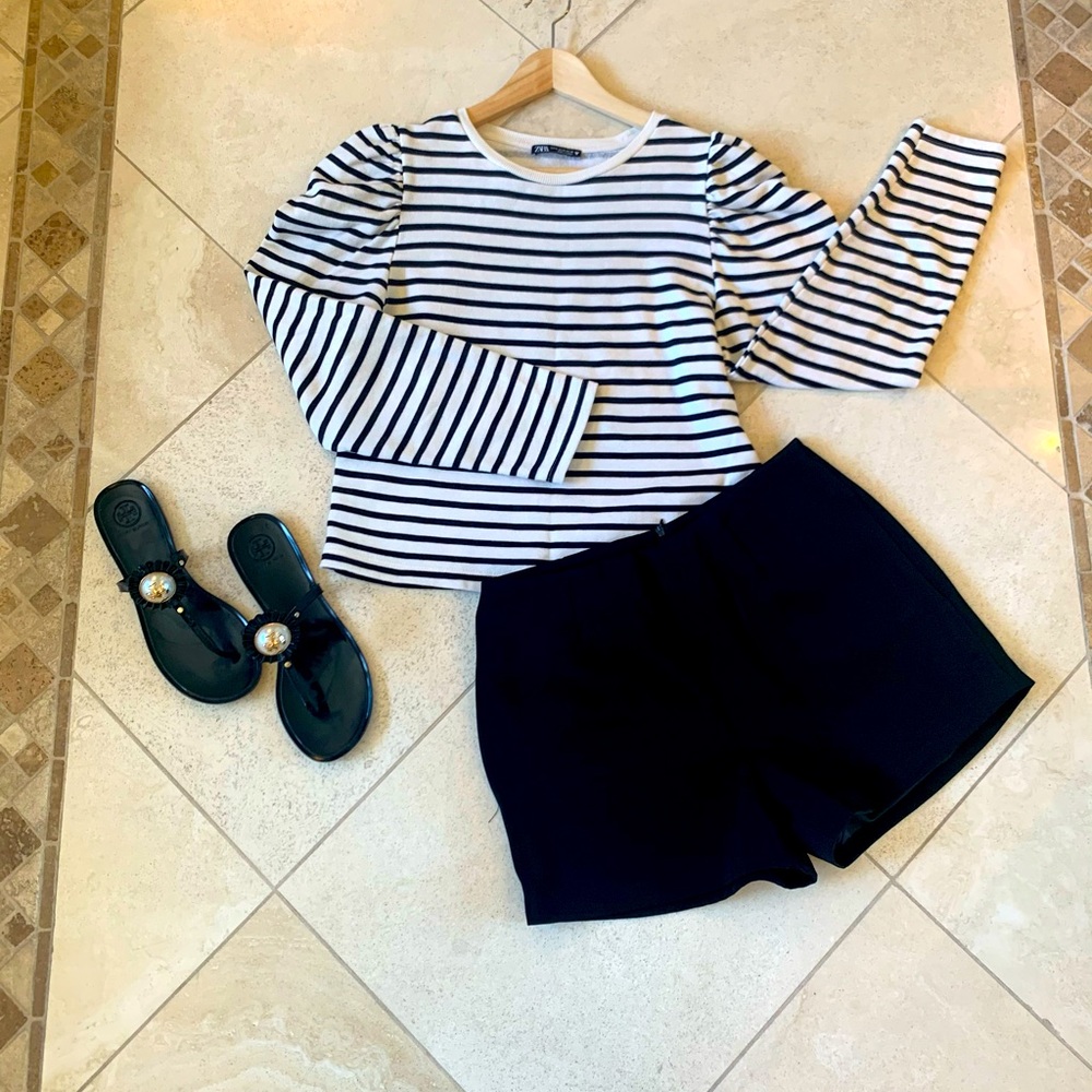 ZARA puff long sleeves striped sweater